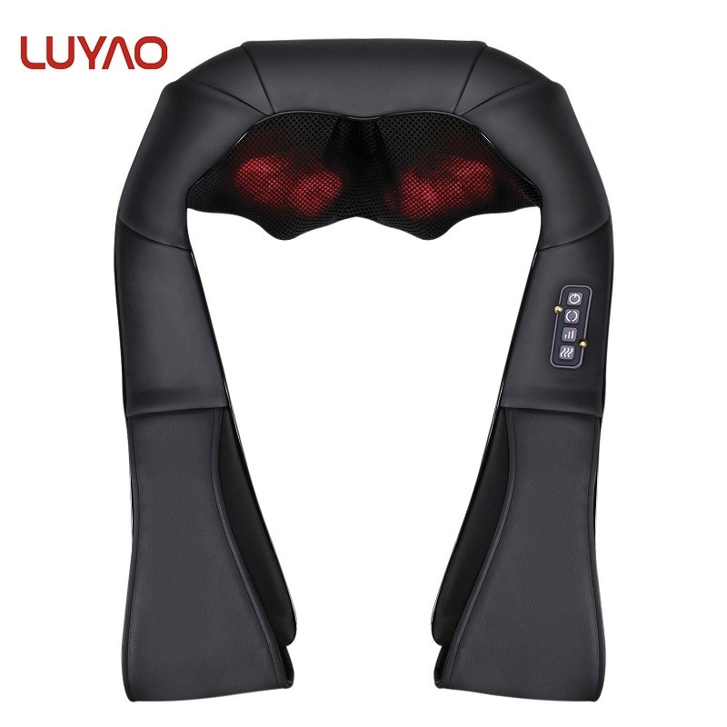 Black PU Cover Portable Neck Massager 4D Kneading With Red Light Warm Massage supplier